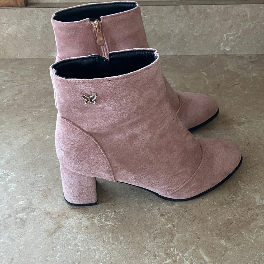 Pink Suede Ankle Boots